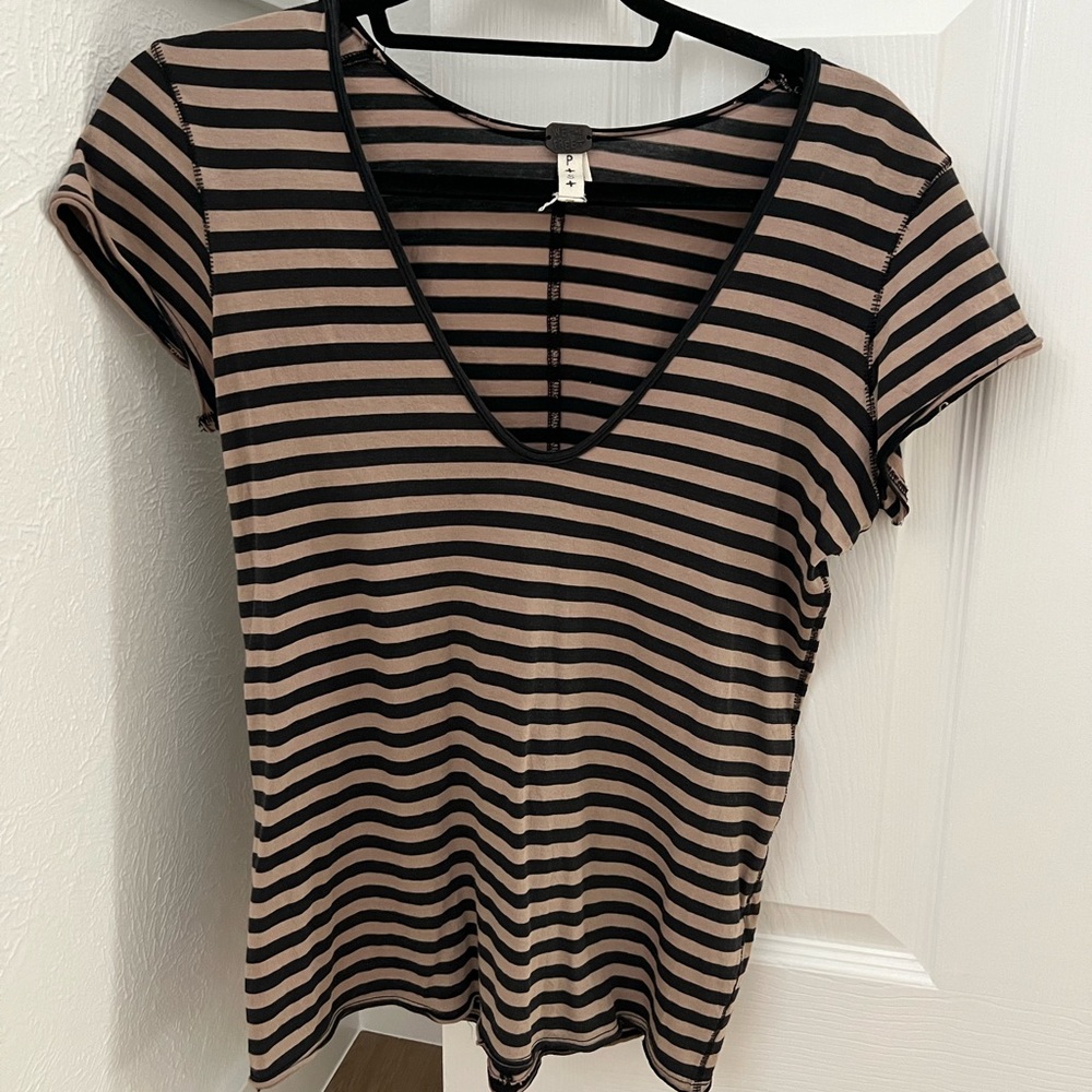 Free People Brown Striped T-Shirt